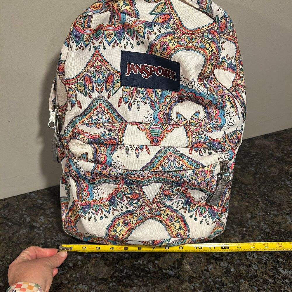 Jansport Superbreak White Boho Paisley Print Classic Single Compartment Backpack - Picture 9 of 10